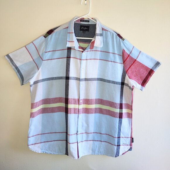 Sean John Linen Blend Short Sleeve Button Up Men's Shirt Blue Striped Size 3XL - Picture 2 of 10